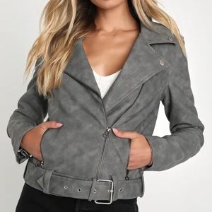 Lulu’s Grey Vegan Leather Moto Jacket